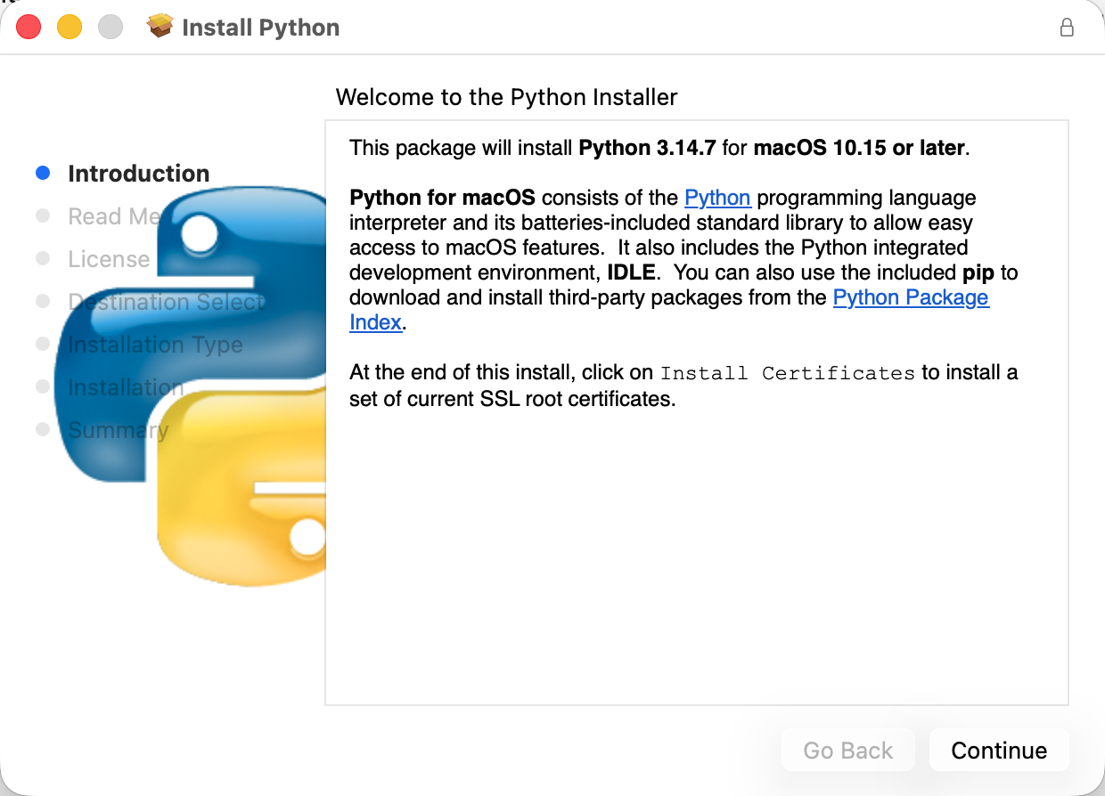 Screenshot of the initial installer window