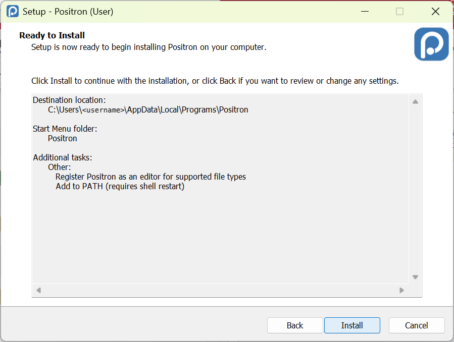 Positron - Windows installation confirmation