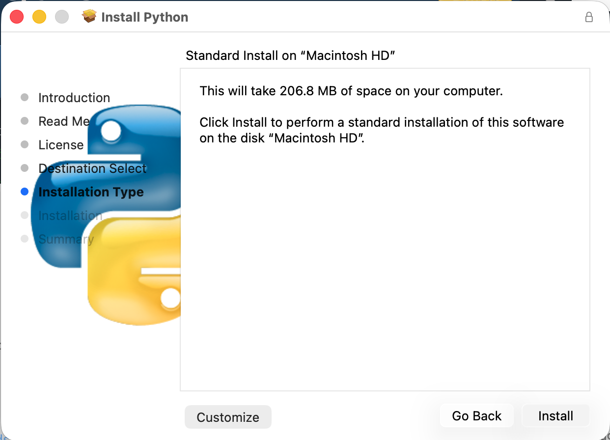 Installation prompt window