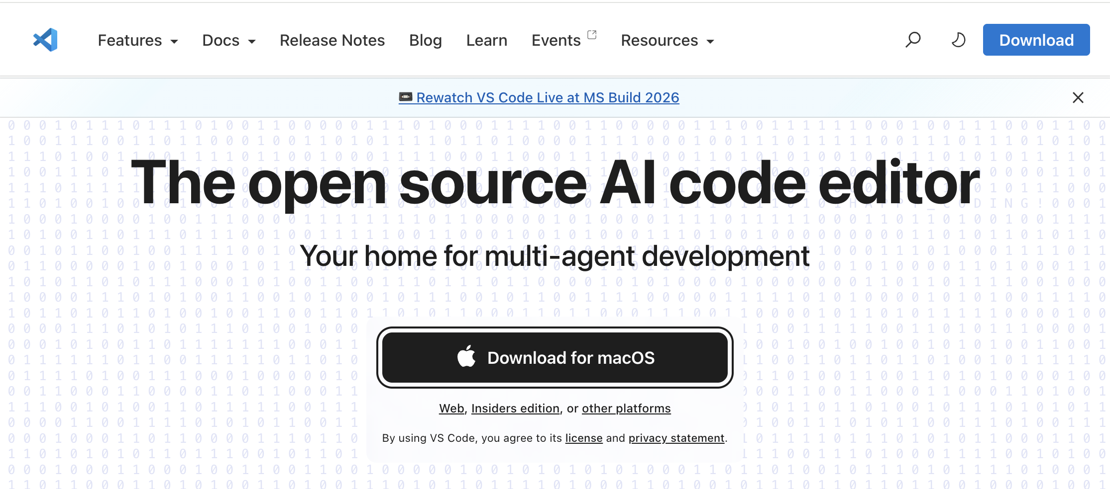 Screenshot of VSCode download webpage