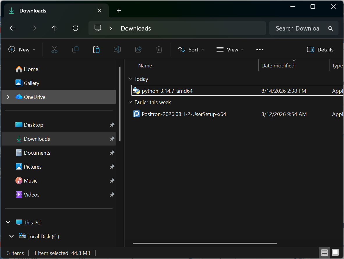 Windows Python installer in Downloads