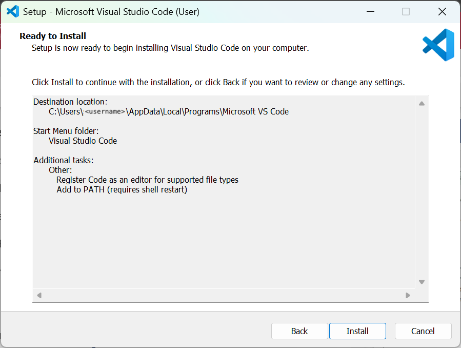 Windows ready to install VSCode